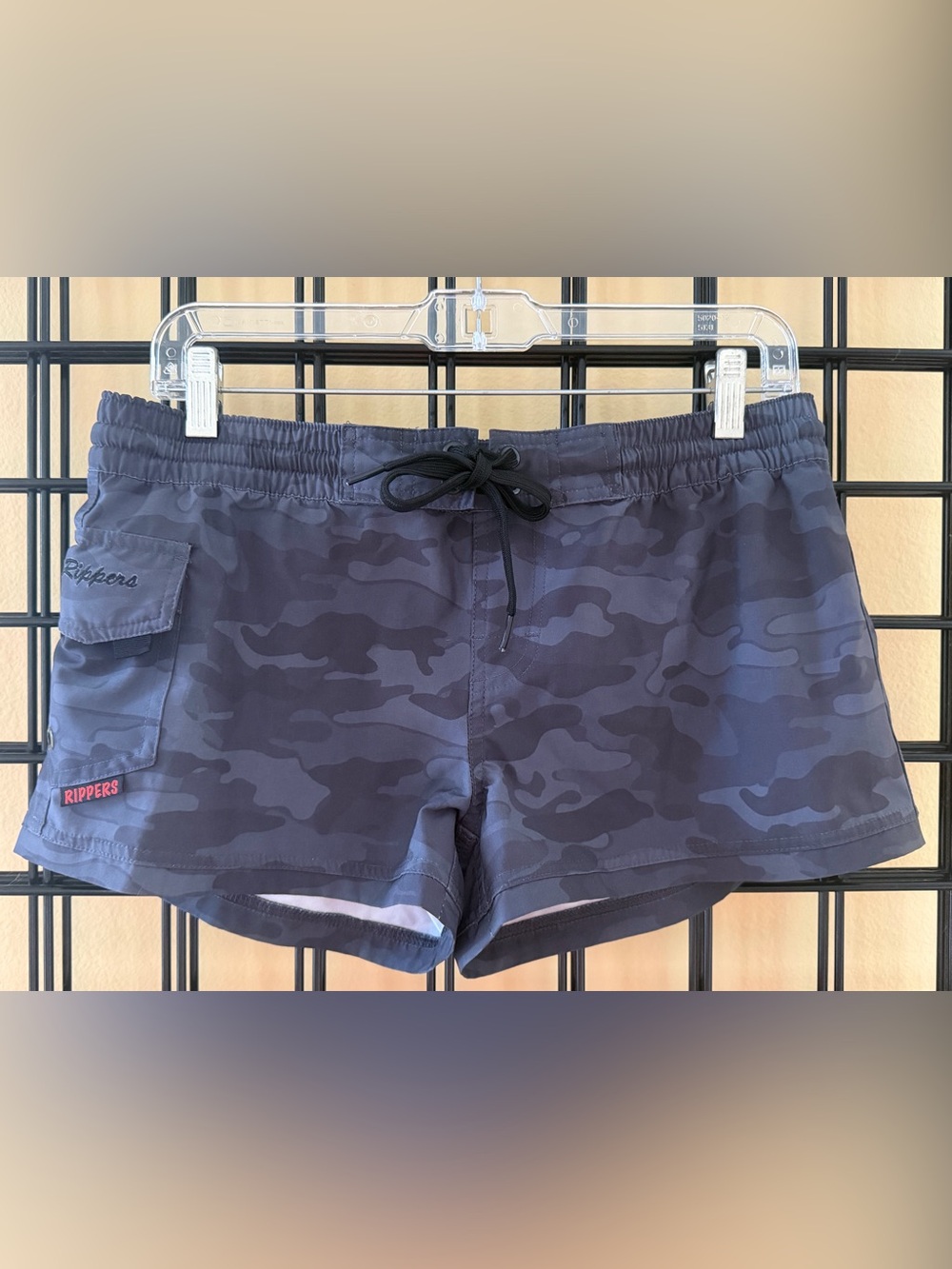 Maui Rippers Board Shorts S/M Gray Black Camo Swim Trunks Cargo Pocket
